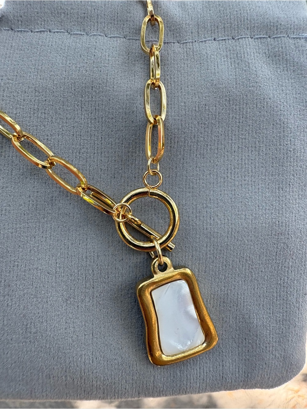Gold-Tone Chain Necklace with White Mother-of-Pearl Pendant